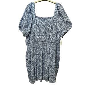 Old Navy Ditsy Floral Smocked Waist Dress 4X Mini Boho Casual Paisley Woven Blue